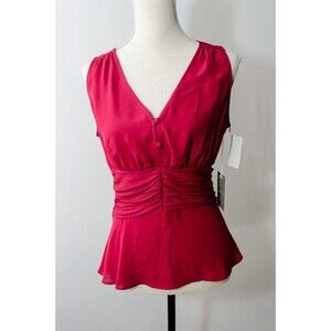 Chelsea 28 Pink Sleeveless Blouse V Neck Button Front Burgundy Berry Med Barbie